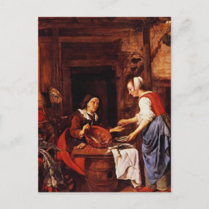 Gabriel Metsu - Eine alte Frau, die Fisch verkauft Postkarte