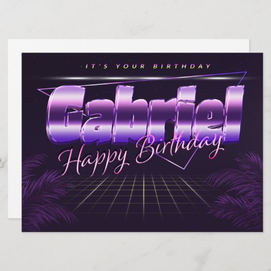 Gabriel Name Vorname lila retro Karte Geburtstag (Vorne/Hinten)