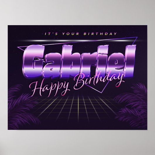 Gabriel Name Vorname lila retro Pfannster Poster (Vorne)