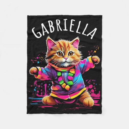 Gabriella Dancing Kitty Cat Design für Mädchen Nam Fleecedecke (Vorderseite)