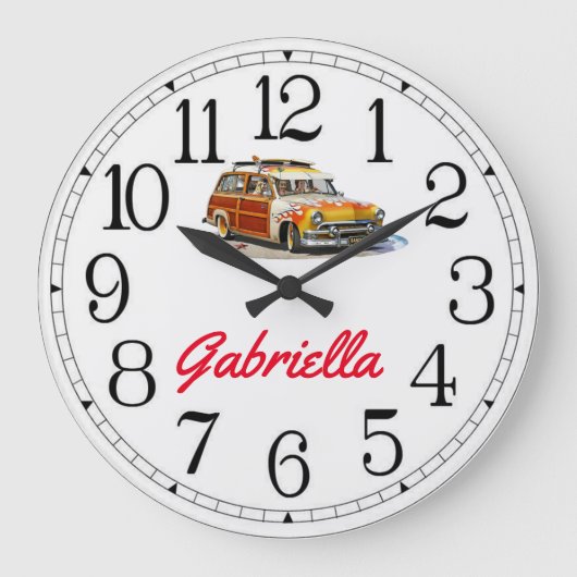 Gabriella's Surfer Girl Woody Large Clock Große Wanduhr (Vorderseite)