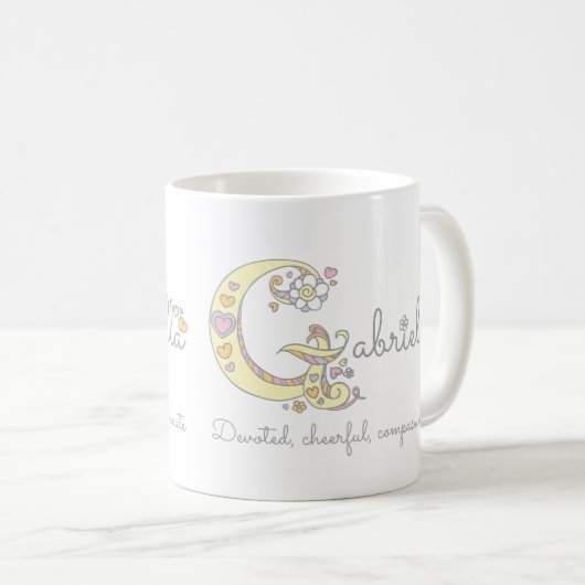 Gabrielle Buchstabe G Name bedeutet Monogramm-Tass Kaffeetasse (VorderseiteRechts)