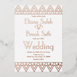 Gabsty Heart Border Gold Wedding gepresst Folieneinladung