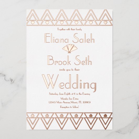 Gabsty Heart Border Gold Wedding gepresst Folieneinladung (Vorderseite)
