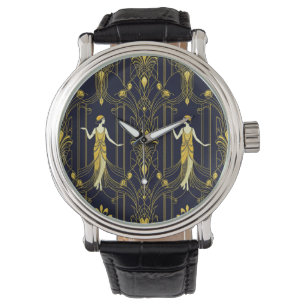 Gabsy Gold- und Schwarz-Dekorationsmuster Armbanduhr