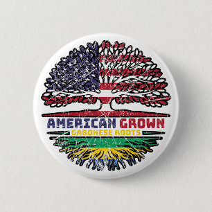 Gabun Gabonese American USA Tree Roots Flag Button