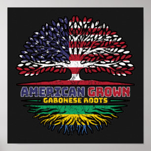 Gabun Gabonese American USA Tree Roots Flag Poster