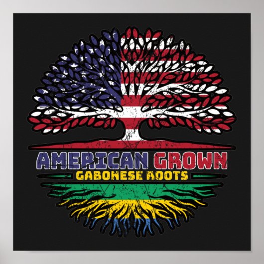 Gabun Gabonese American USA Tree Roots Flag Poster (Vorne)