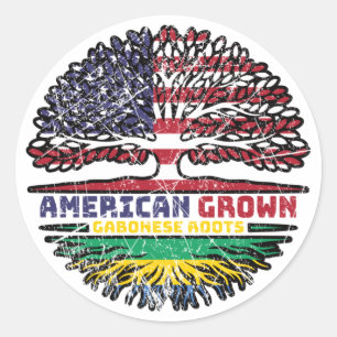 Gabun Gabonese American USA Tree Roots Flag Runder Aufkleber