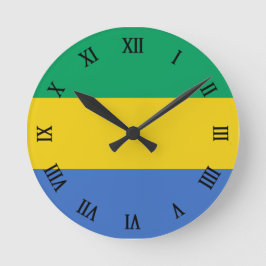 Gabunische Flagge Runde Wanduhr