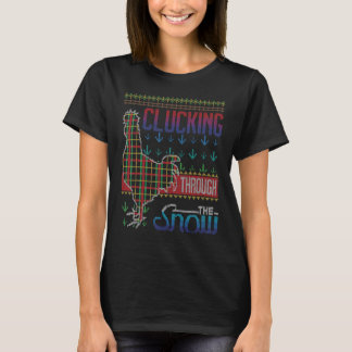 Gackernd Durch Den Schnee Huhn Hässliches Weihnach T-Shirt