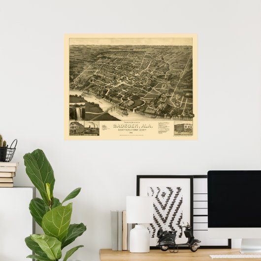 Gadsden, AL Panoramic Map - 1887 Poster (Heimbüro)
