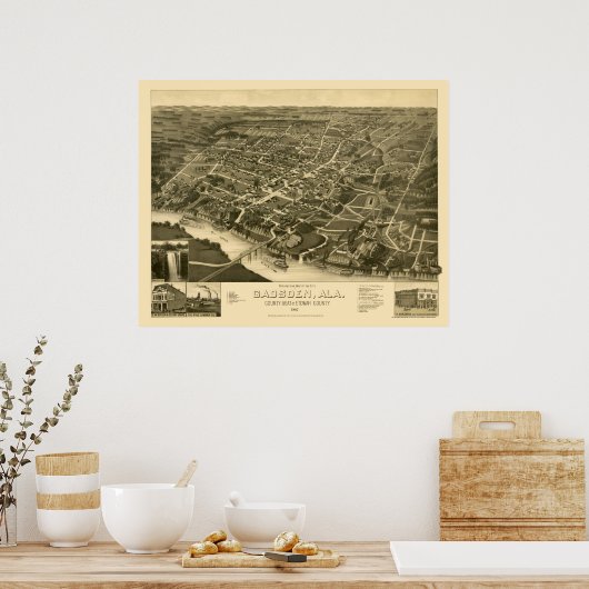 Gadsden, AL Panoramic Map - 1887 Poster (Küche)