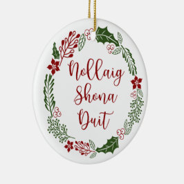 Gaelic Merry Christmas Wreath, Nollaig shona duit Keramik Ornament