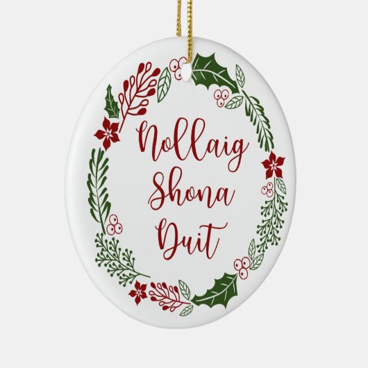 Gaelic Merry Christmas Wreath, Nollaig shona duit Keramik Ornament (Rechts)