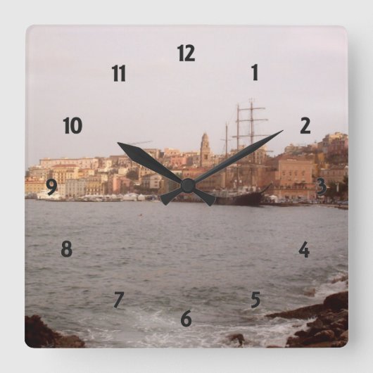 Gaeta View Wall Clock Quadratische Wanduhr (Vorderseite)