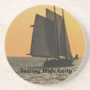 Gaff Rigged Sailboat Sonnenuntergang Sandstein Untersetzer