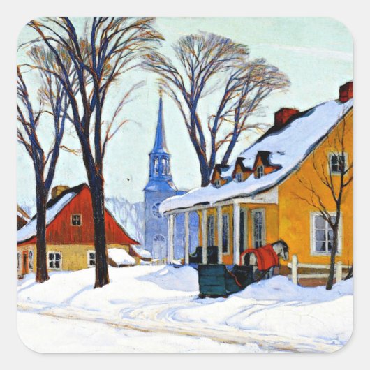 Gagnon - Winter Morning, Baie-Saint Paul, Quadratischer Aufkleber (Vorderseite)