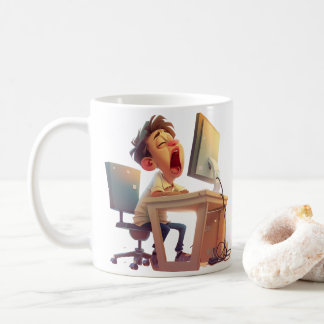 Gähnen nach Kaffee! Für ihn Kaffeetasse