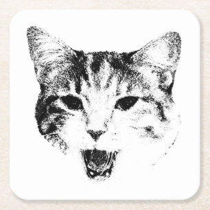 Gähnende Katzensilhouette – Minimale Sass-Edition Rechteckiger Pappuntersetzer