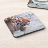 Gähnender Tiger im Wasser Untersetzer (Linke Seite)