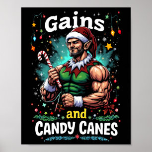 Gain and Candy Canes Christmas Elf Gym Workout Poster
