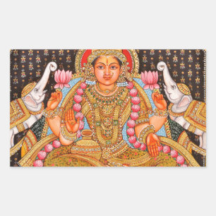 GAJA LAKSHMI FEINE TANJORE MALEREI {SÜDINDIEN RECHTECKIGER AUFKLEBER