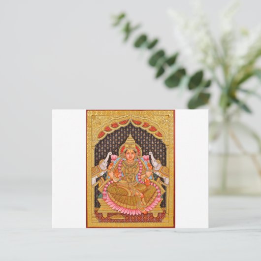 GAJA LAKSHMI INTRICATE TANJORE MALERIERUNG {SÜDIND POSTKARTE (Stehend Vorderseite)