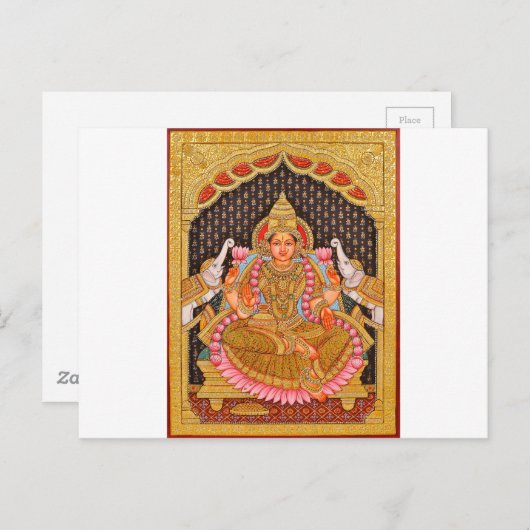GAJA LAKSHMI INTRICATE TANJORE MALERIERUNG {SÜDIND POSTKARTE (Vorne/Hinten)
