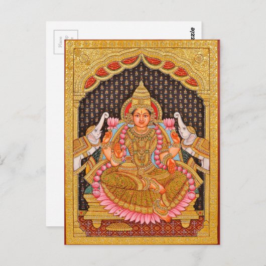 GAJA LAKSHMI INTRICATE TANJORE MALERIERUNG {SÜDIND POSTKARTE (Vorne/Hinten)