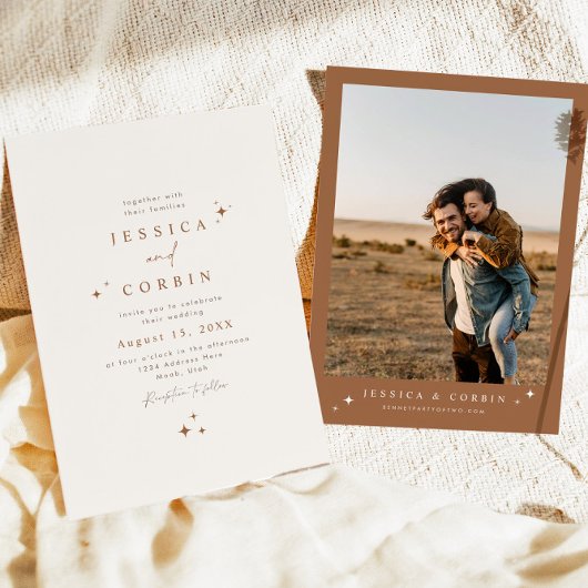 GALA Boho Terracotta Celestial Star Foto Wedding Einladung