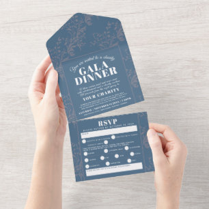 Gala-Dinner mit blauen, botanischen Mustern All In One Einladung