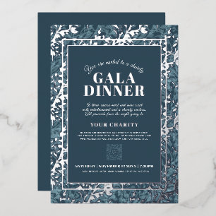 Gala-Dinner mit blauen, botanischen Mustern Folieneinladung