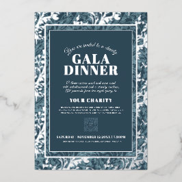 Gala-Dinner mit blauen, botanischen Mustern Folieneinladung
