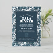 Gala-Dinner mit blauen, botanischen Mustern Folieneinladung (Stehend vorne)