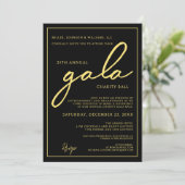 Gala Event Charity Fundraiser Elegant Black Gold Einladung (Stehend Vorderseite)