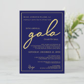 Gala Event Charity Fundraiser Elegant Blue Gold Einladung (Stehend Vorderseite)