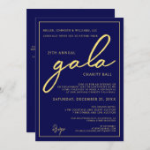Gala Event Charity Fundraiser Elegant Blue Gold Einladung (Vorne/Hinten)