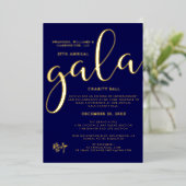 Gala Event Charity Fundraiser Elegant Blue Gold Folieneinladung (Stehend vorne)
