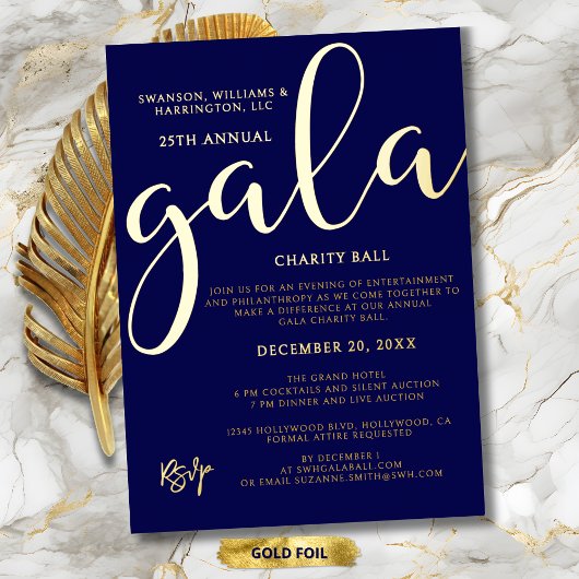 Gala Event Charity Fundraiser Elegant Blue Gold Folieneinladung