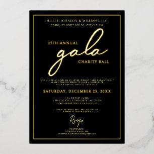 Gala-Event Charity-Fundraising Elegant Schwarz Gol Folieneinladung