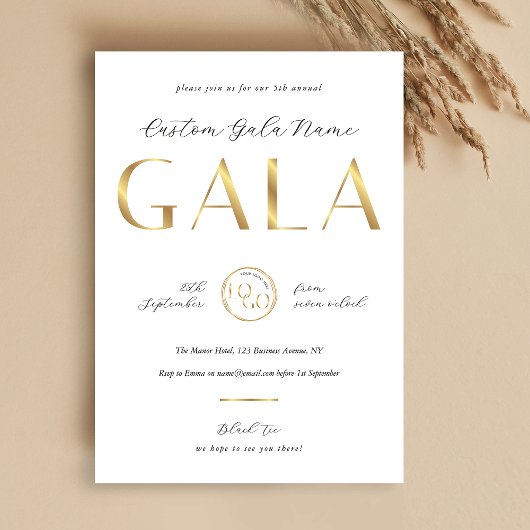 Gala Night White & Gold Logo Business Fundraiser Einladung