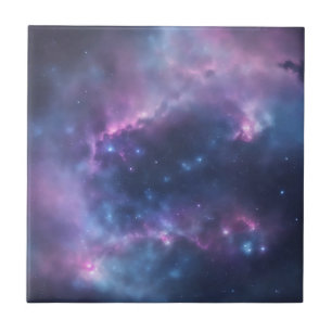 Galactic Dreams Soft Watercolor Splash on Blue Fliese