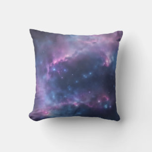 Galactic Dreams Soft Watercolor Splash on Blue Kissen