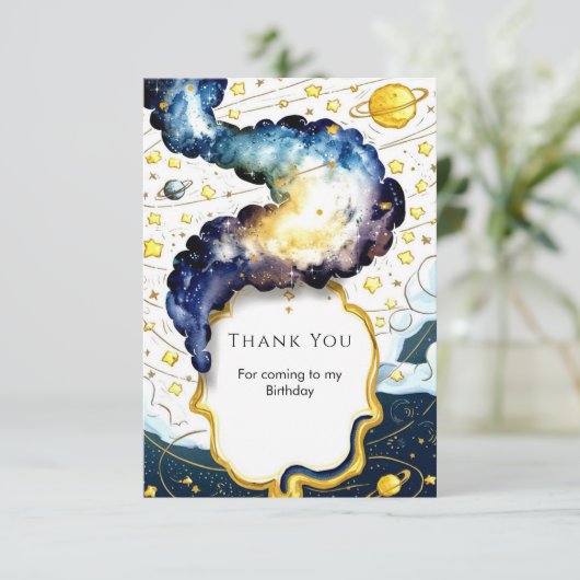 Galactic Editable Space Birthday Dankeskarte (Stehend Vorderseite)