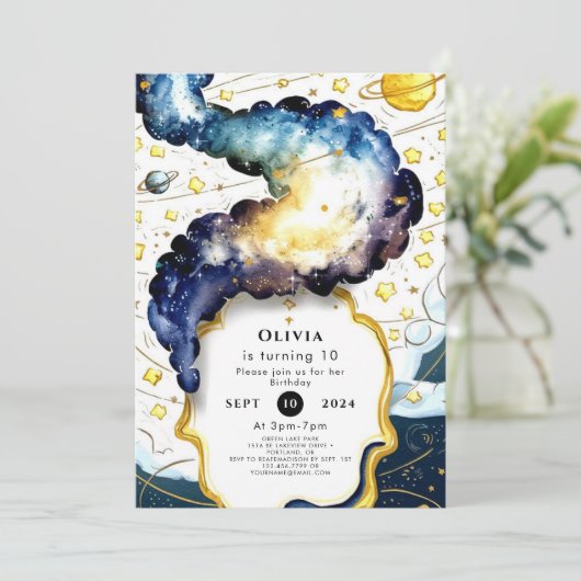 Galactic Editable Space Birthday Einladung (Stehend Vorderseite)