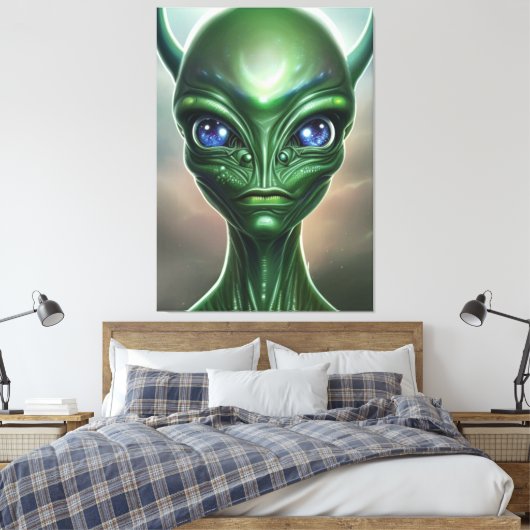 Galactic Green Alien Canvas Print Leinwanddruck (Insitu (Schlafzimmer))