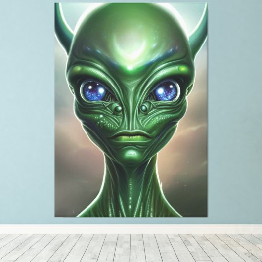 Galactic Green Alien Canvas Print Leinwanddruck (Insitu (Holzboden))