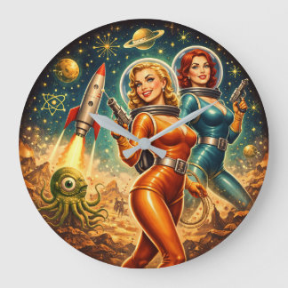 Galactic Guardians Retro Space Girls Große Wanduhr