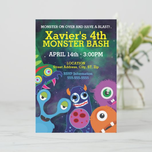 Galactic Monster Mash Geburtstag Einladung (Stehend Vorderseite)